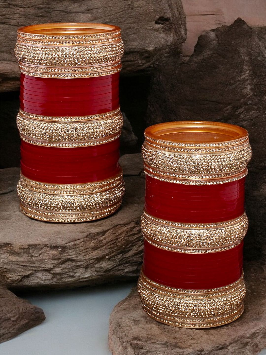Buy LUCKY JEWELLERY Women Maroon & Set Of 2 Gold Plated Stone Studded Punjabi Designer Chuda -  - Accessories for Women
