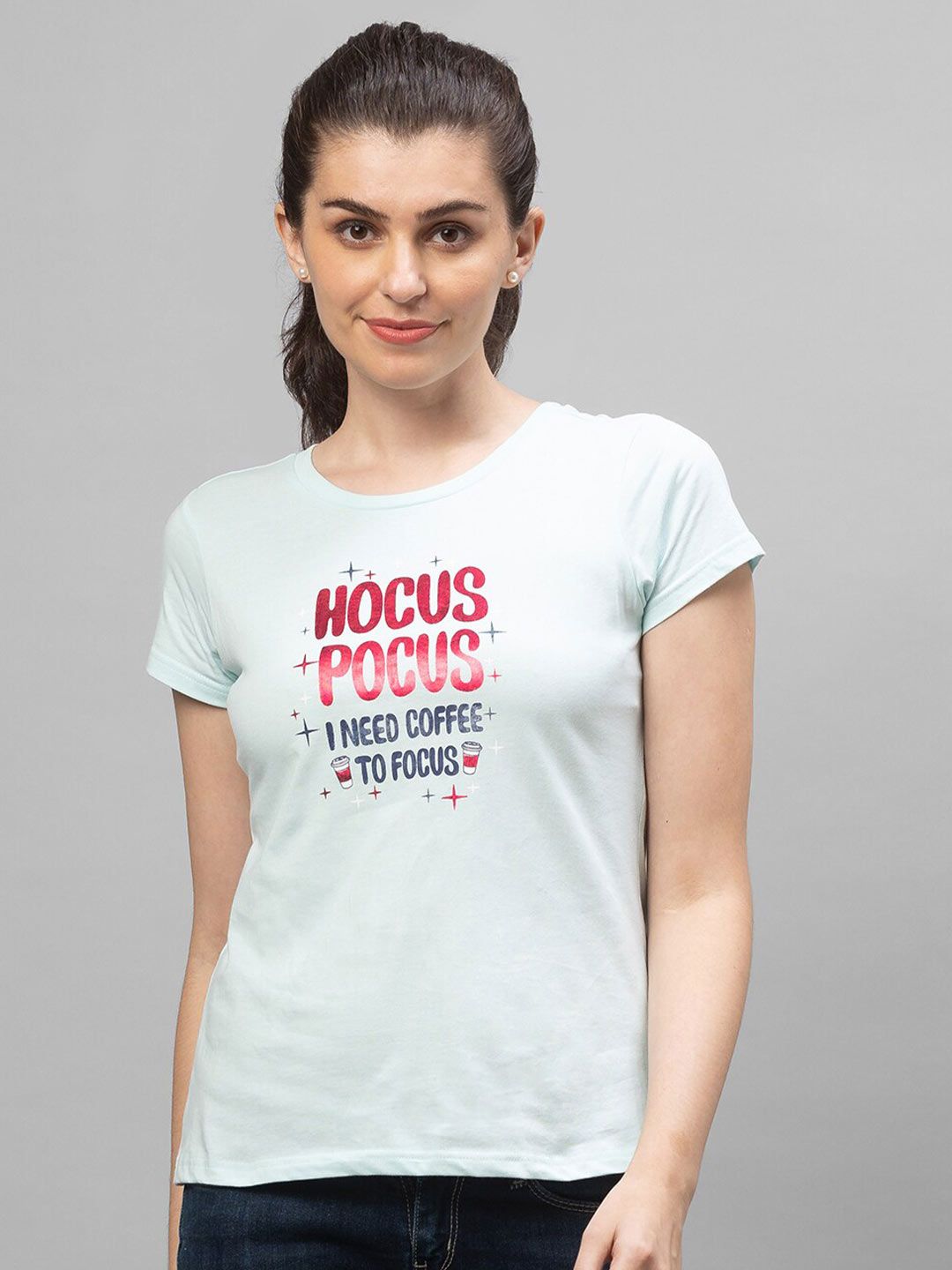Globus Women Blue Typography Printed Cotton T-shirt