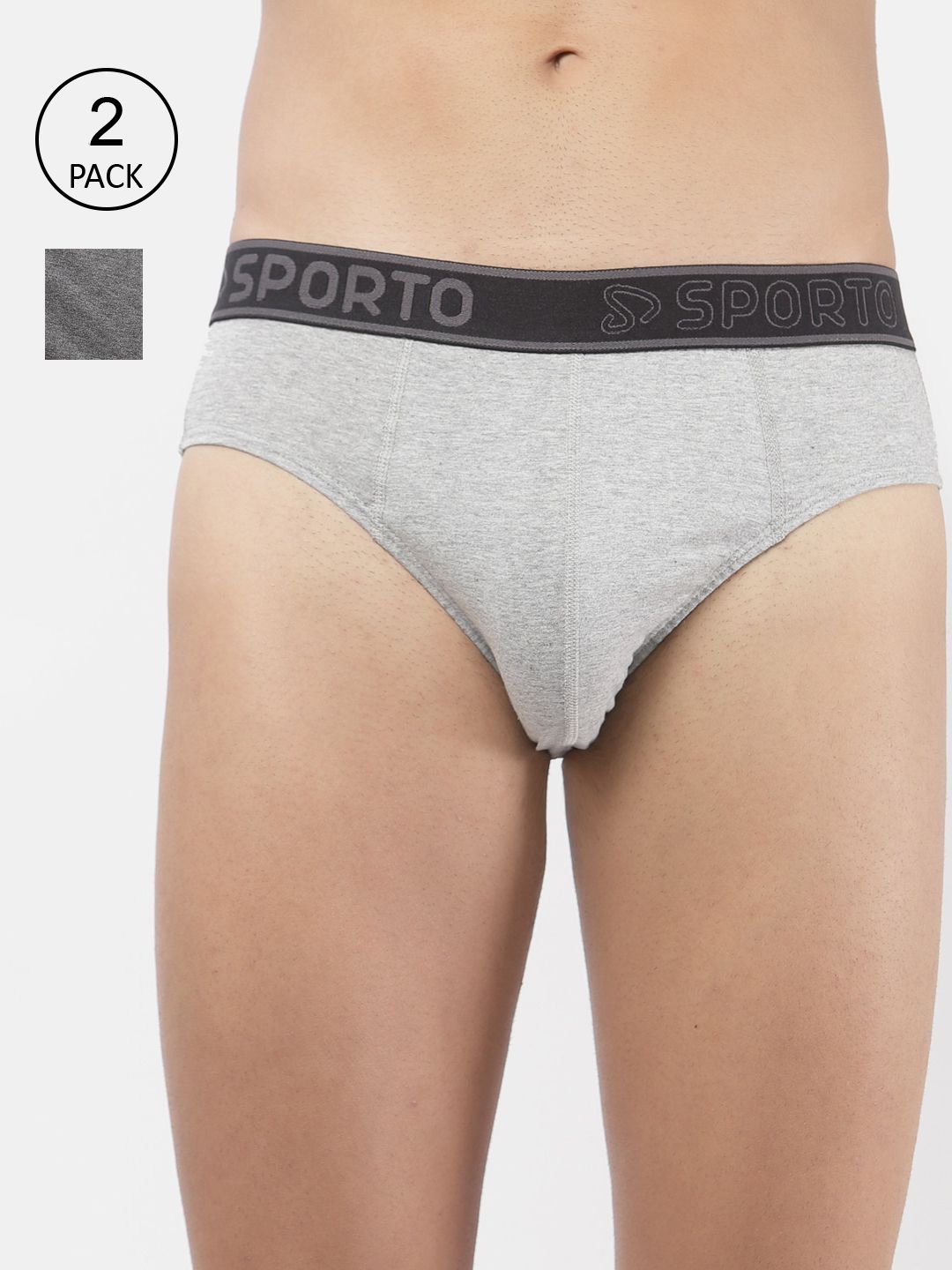 SPORTO Men Pack of 2 Grey & Grey Melange Basic Briefs