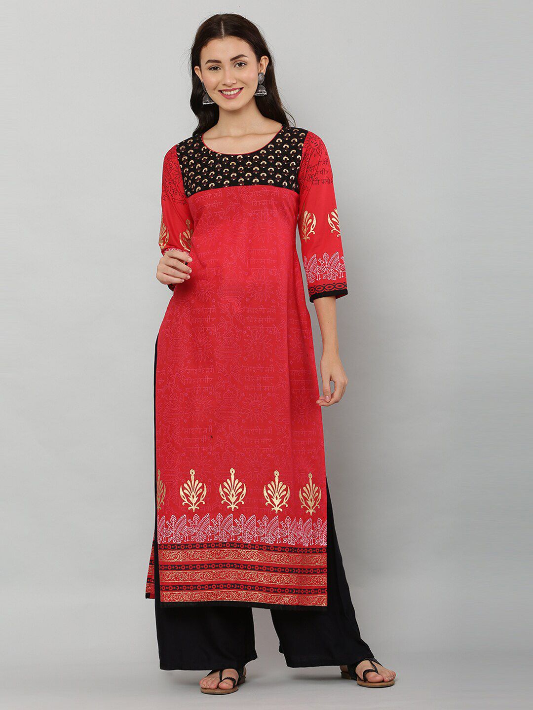 EZIS FASHION Women Red & Black Ethnic Motifs Printed Pure Cotton Kurta