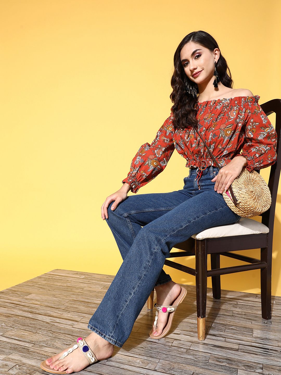 Varanga Maroon Floral Fluid Tie-Up Top