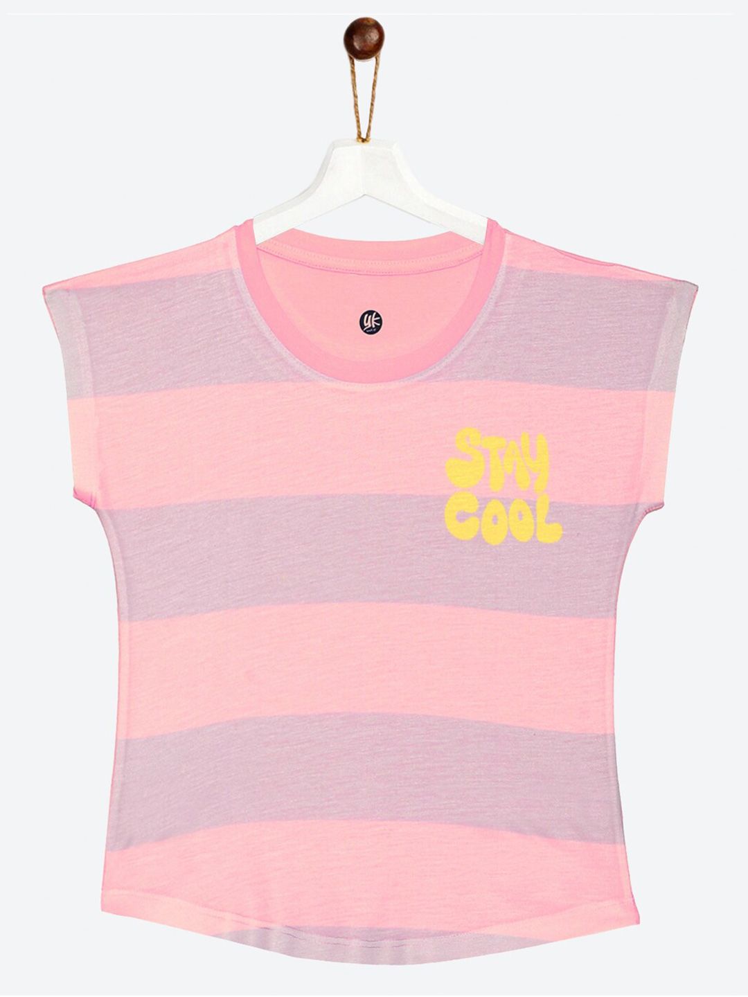 YK Girls Pink & Lavender Striped Extended Sleeves Top