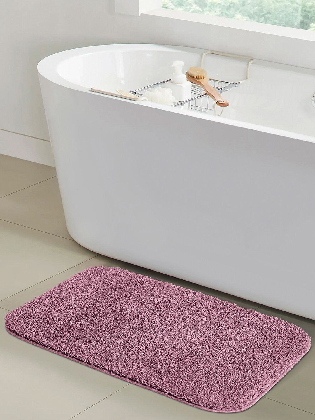 OBSESSIONS Onion Pink Solid 1400 GSM Anti-skid Polyester Bath Rug
