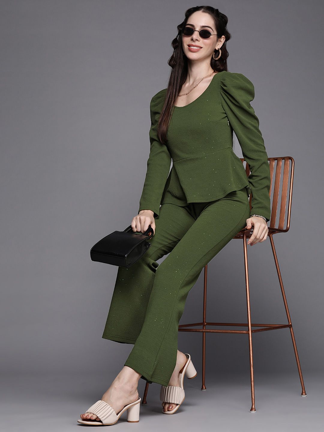 SASSAFRAS Women Olive Green Solid Twisted Bootcut Trousers