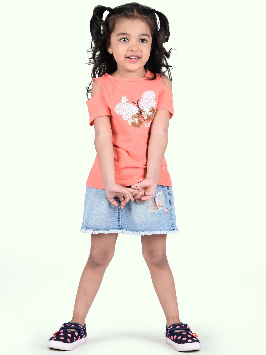 Zalio Girls Pure Cotton Self Design Top with Skirt