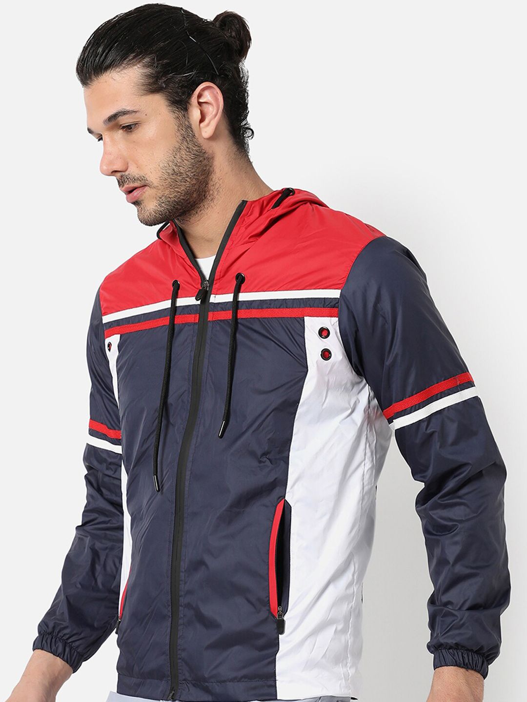 CAHOOT Men Blue Striped Windcheater Outdoor Sporty Jacket
