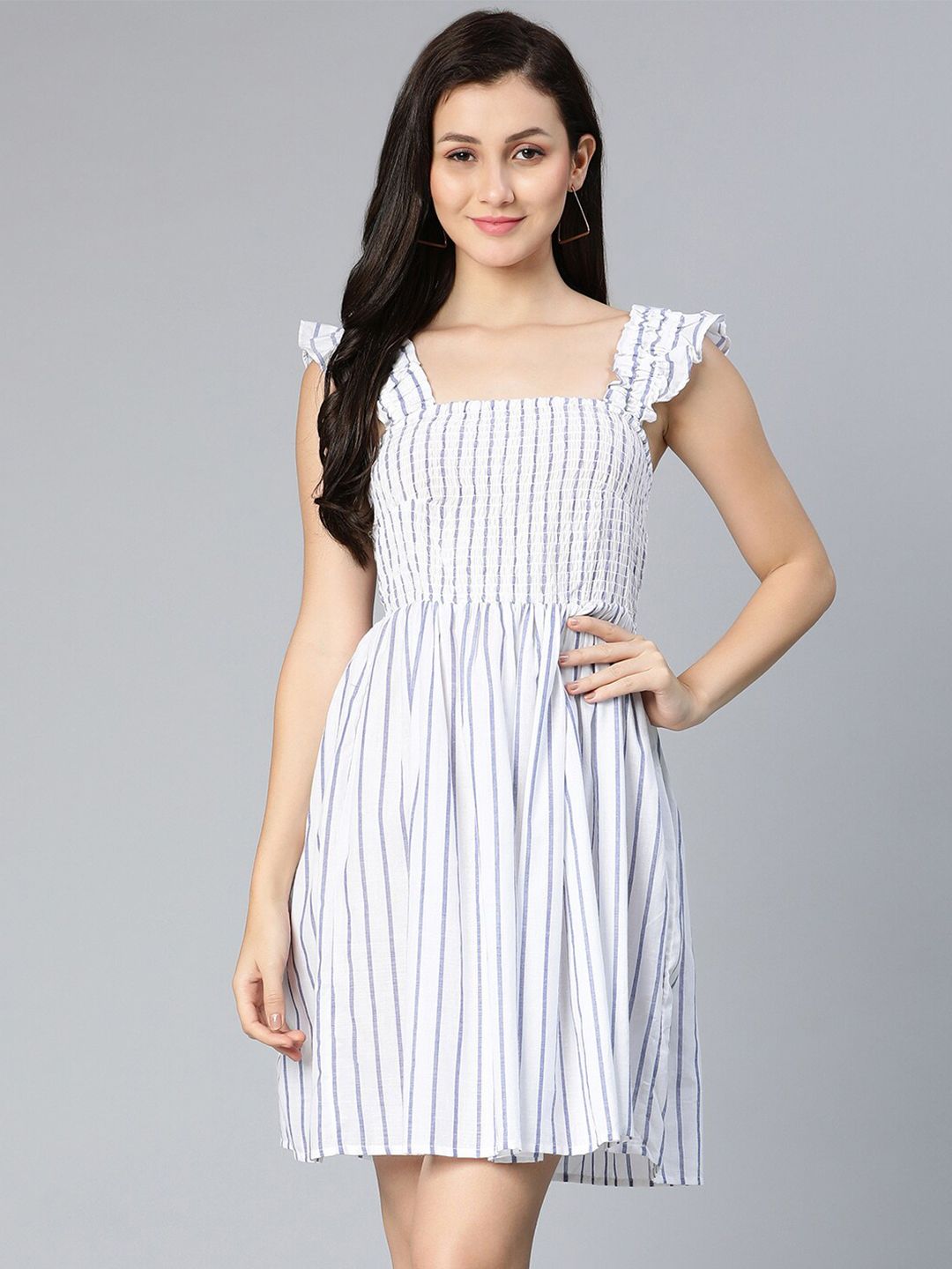 Oxolloxo White & Blue Striped Dress