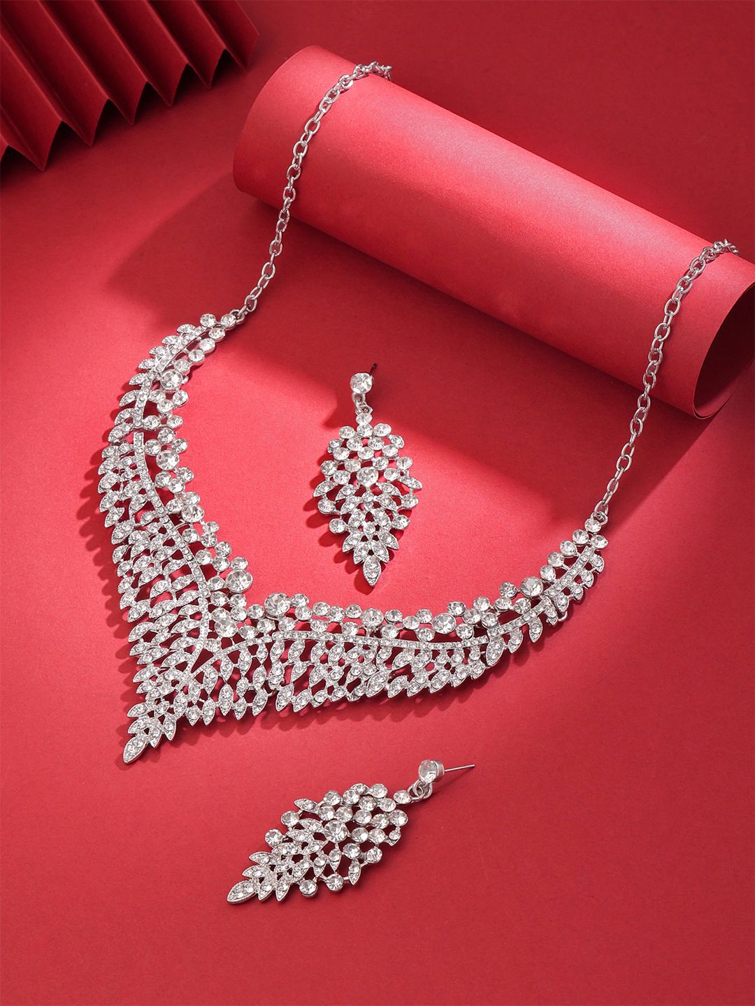 Buy Yellow Chimes Silver Plated White Crystal Studded Jewellery Set -  - Accessories for Women