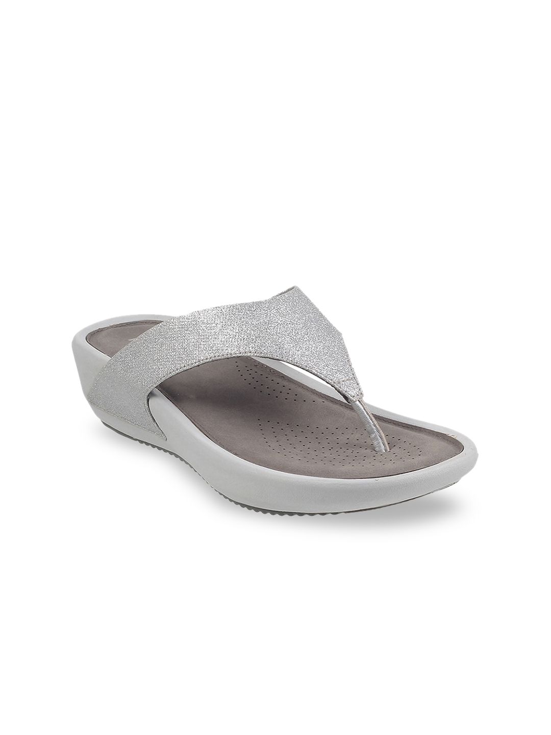 Mochi Women Silver-Toned T-Strap Flats