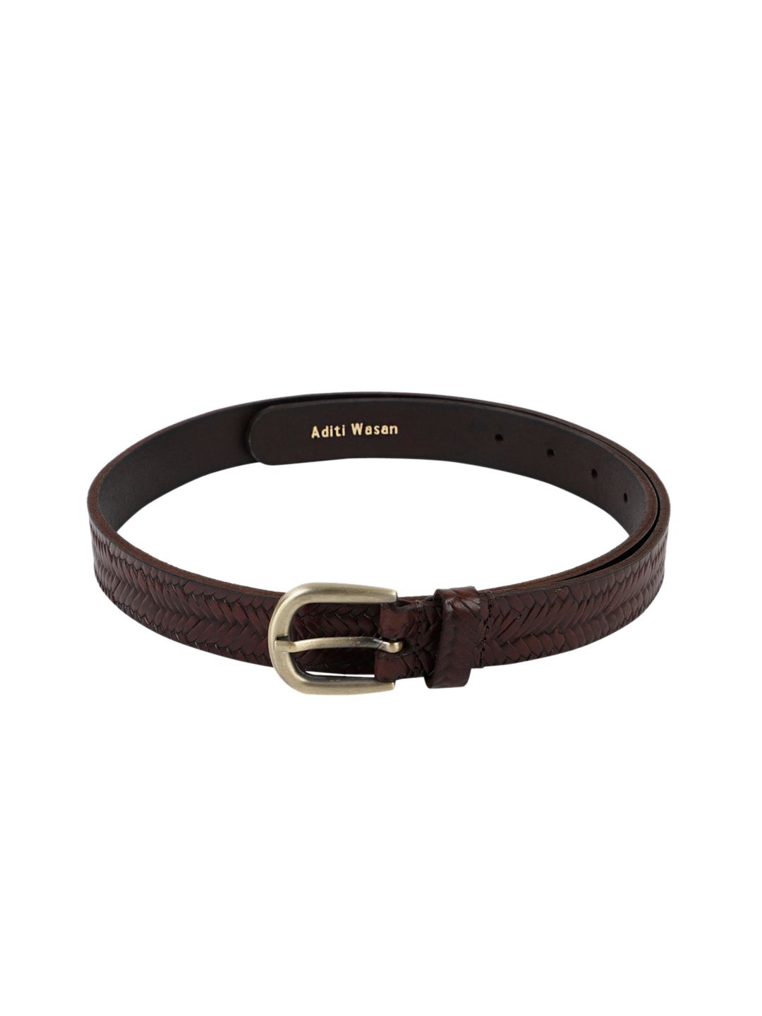 Aditi Wasan Women Coffee Brown Woven Design Leather Belt