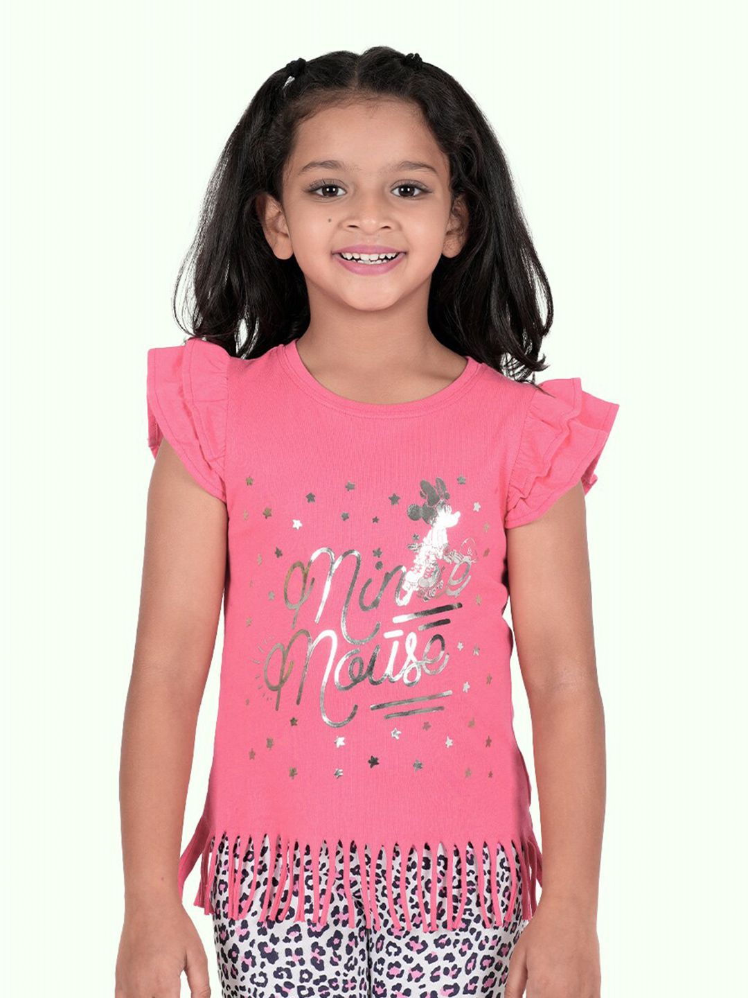 Zalio Girls Pink Minnie Mouse Printed T-shirt