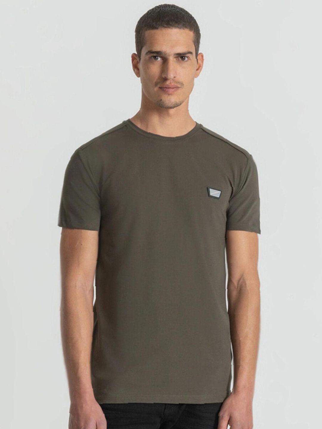 Antony Morato Men Green Cotton Solid Slim Fit T-shirt