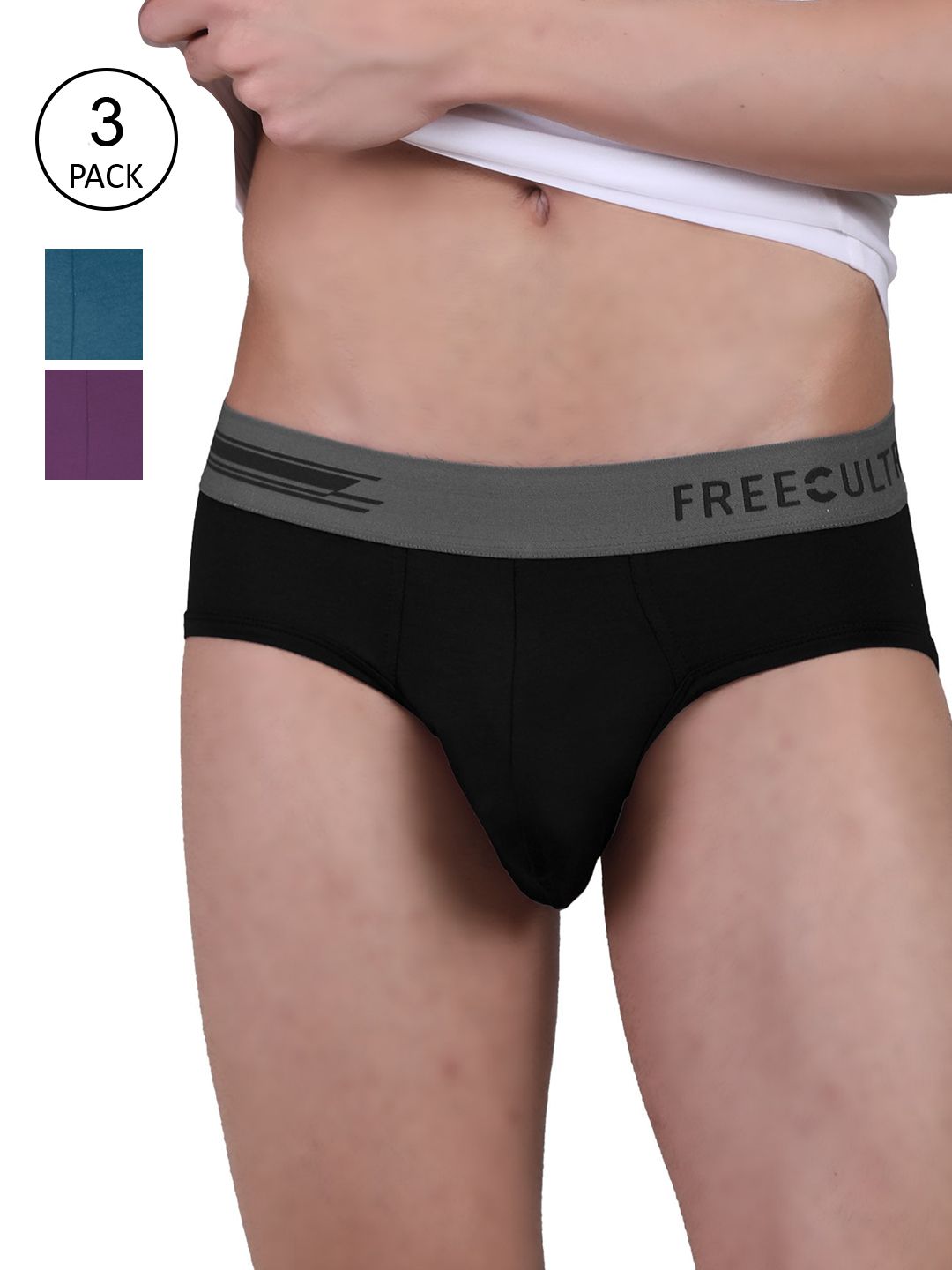 Buy FREECULTR Men Pack Of 3 Solid Anti Bacterial Basic Briefs -  - Apparel for Men