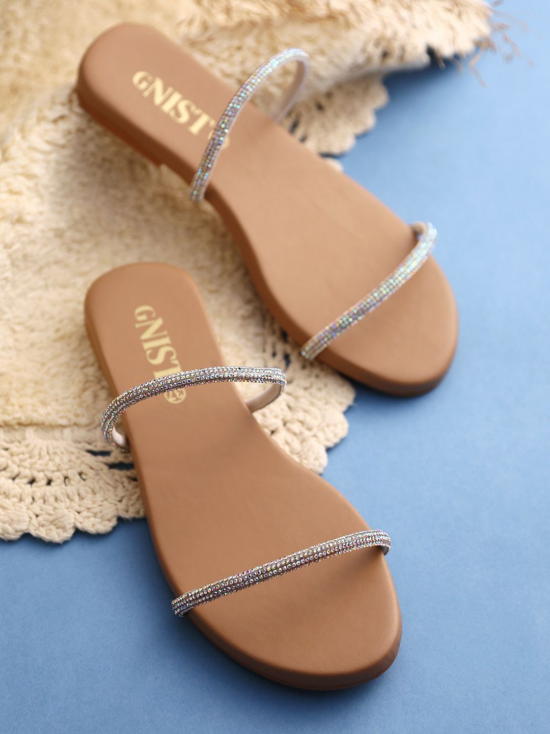 GNIST Women Beige Party Open Toe Flats