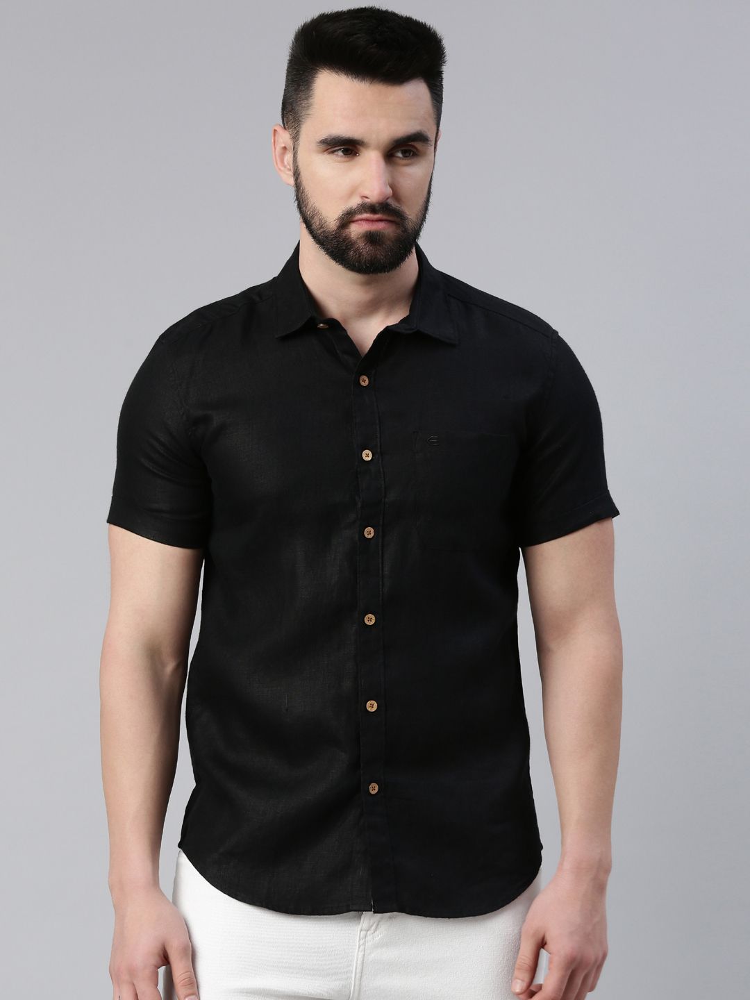 Ecentric Men Black Solid Pure Hemp Sustainable Casual Shirt