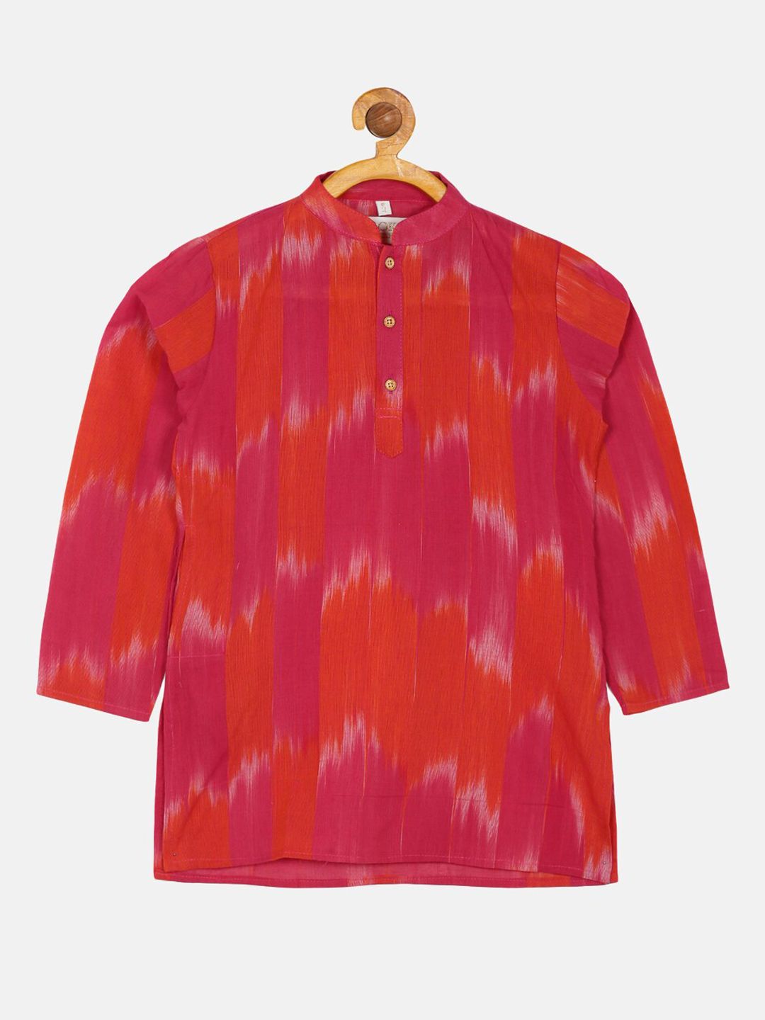 PAROKSH Boys Pink Dyed Pure Cotton Ikat straight Kurta