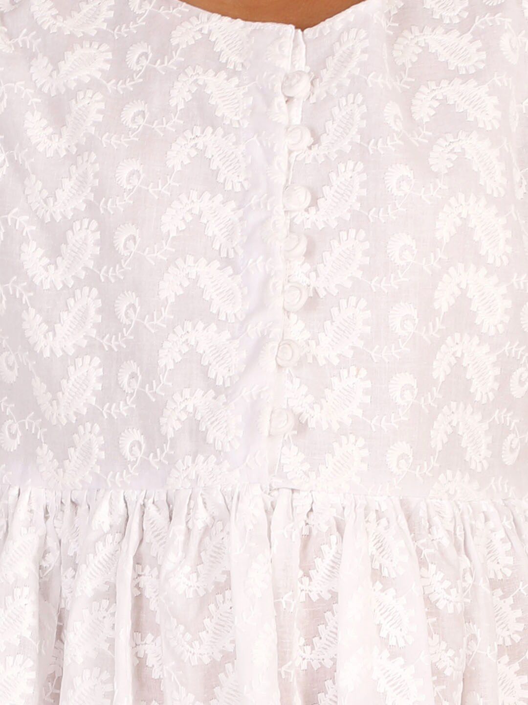 Girls White Chikankari Cotton Ethnic Dress 2