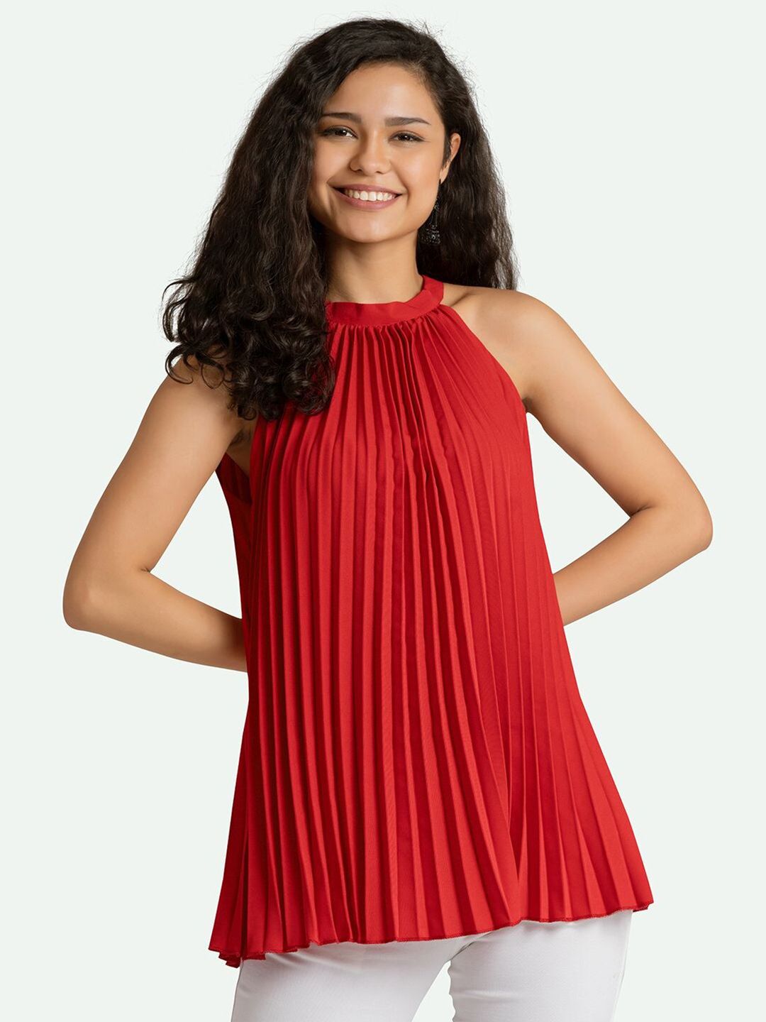AASK Women Red Regular A-Line Crepe Top