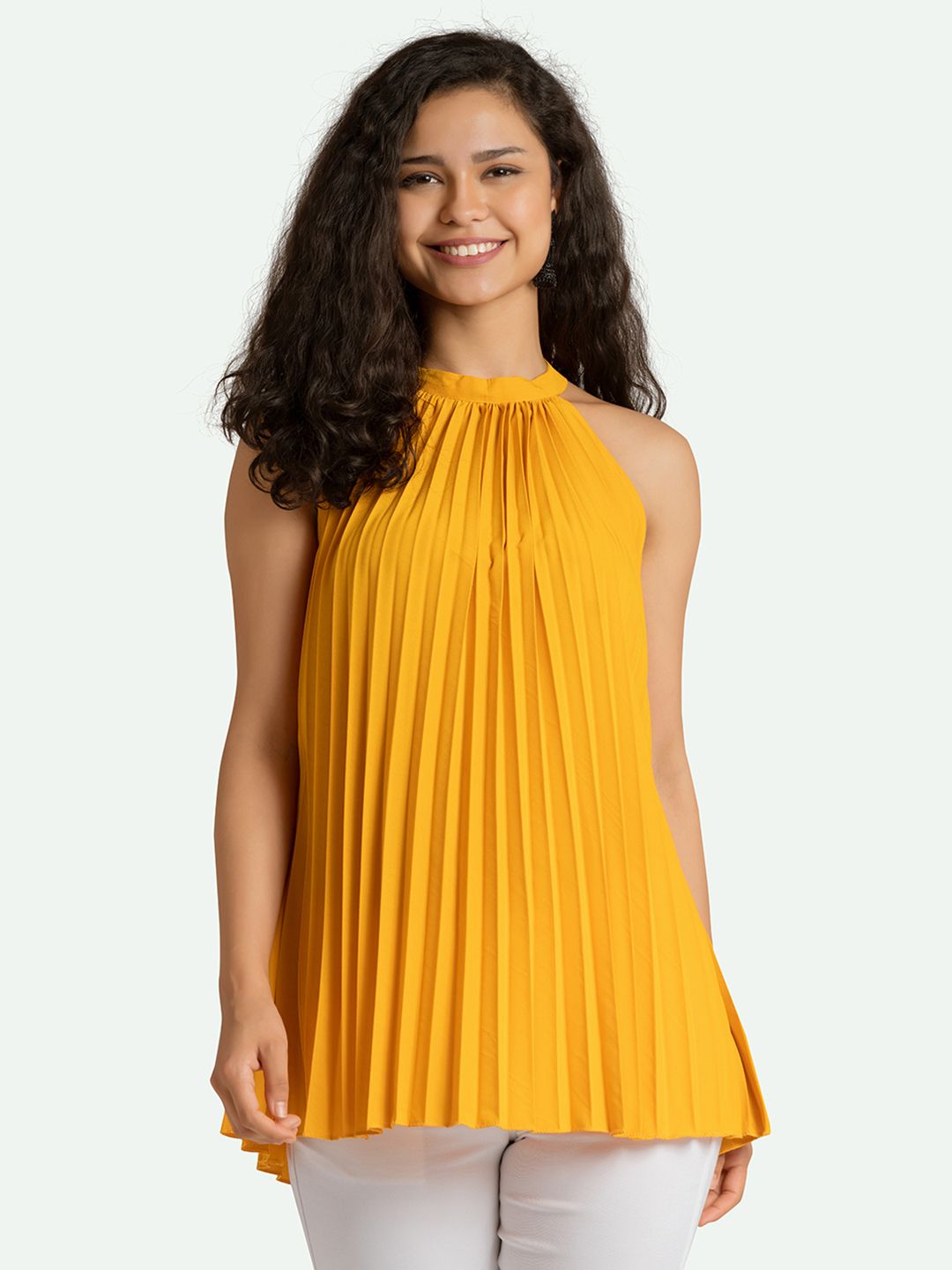 AASK Women Yellow Regular Crepe Top