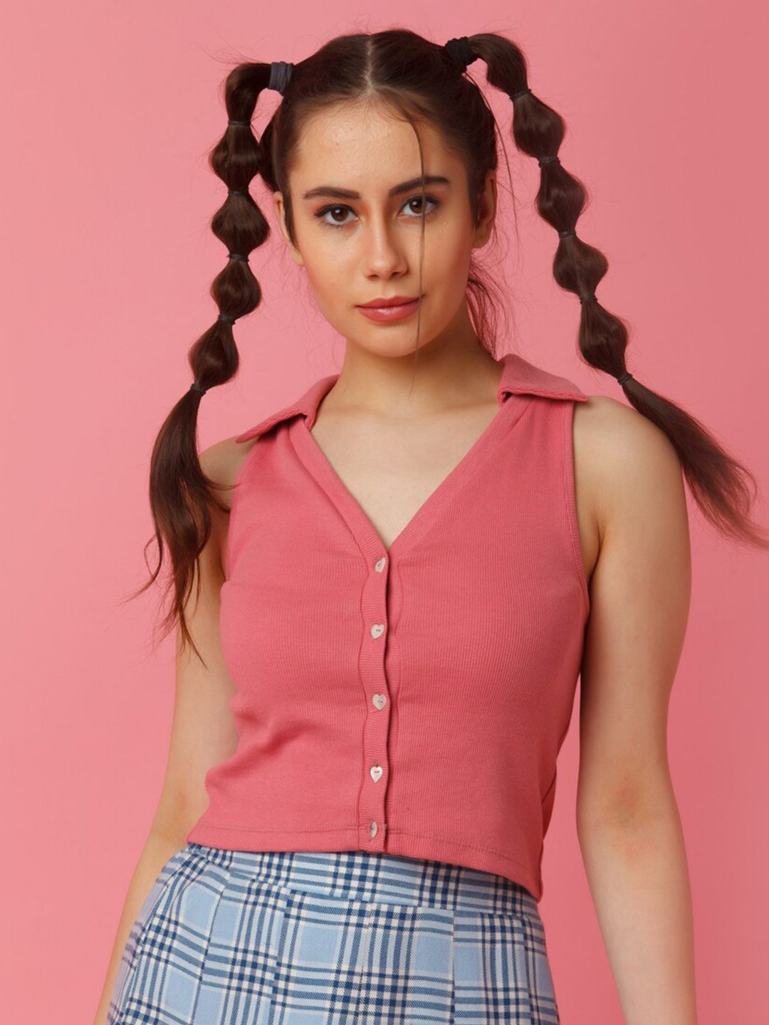 zink Z Pink Shirt Style Crop Top