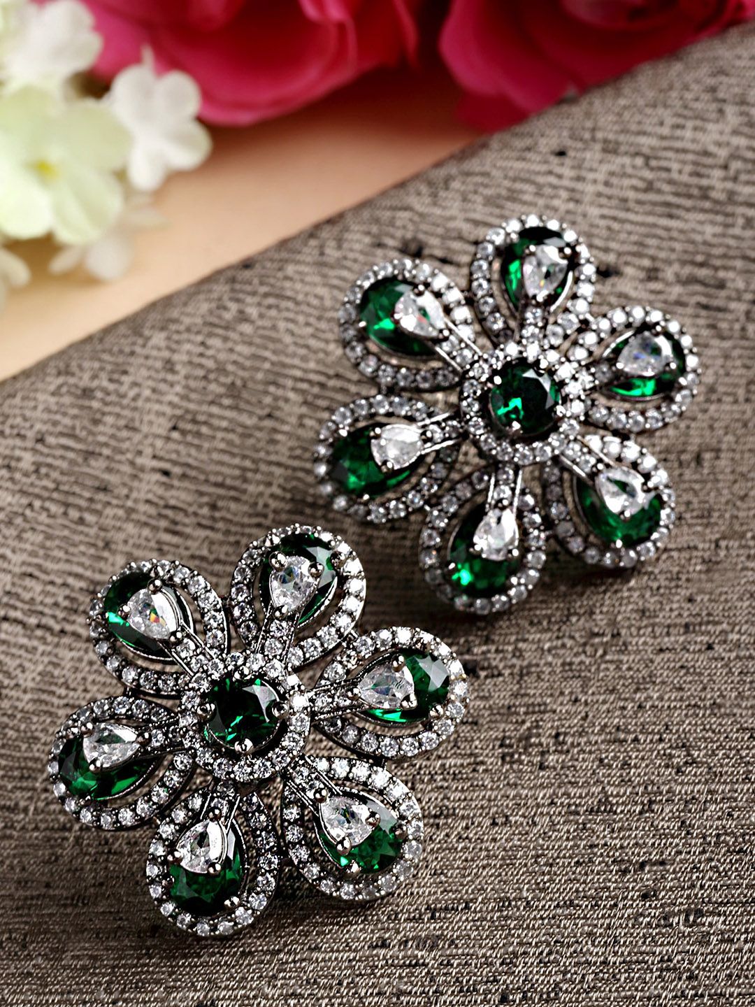 Buy KARATCART Green Contemporary Studs Silver Cubic Zirconia Earrings -  - Accessories for Women