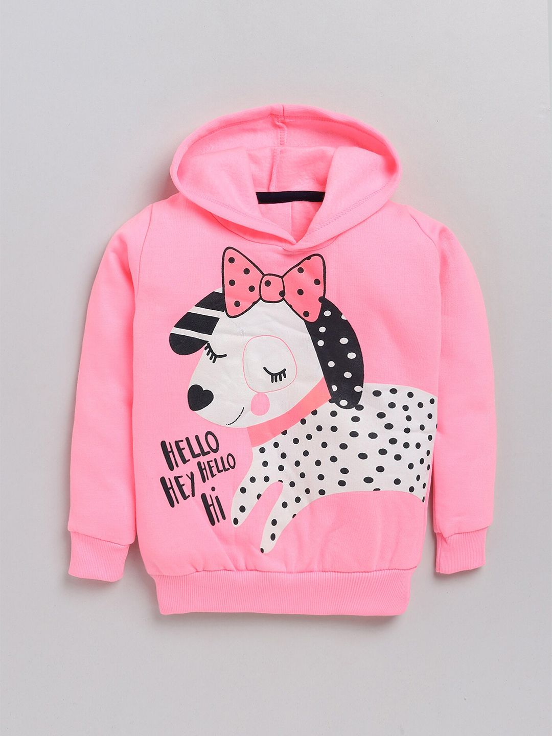 YK Girls Pink Dog Printed Hooded Sweatshirt