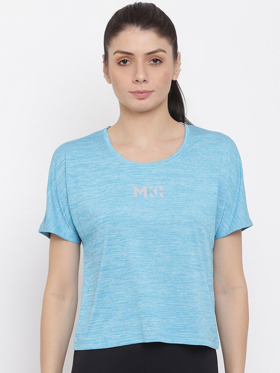MKH Women Sea Green Dri-FIT Crop Sports T-shirt
