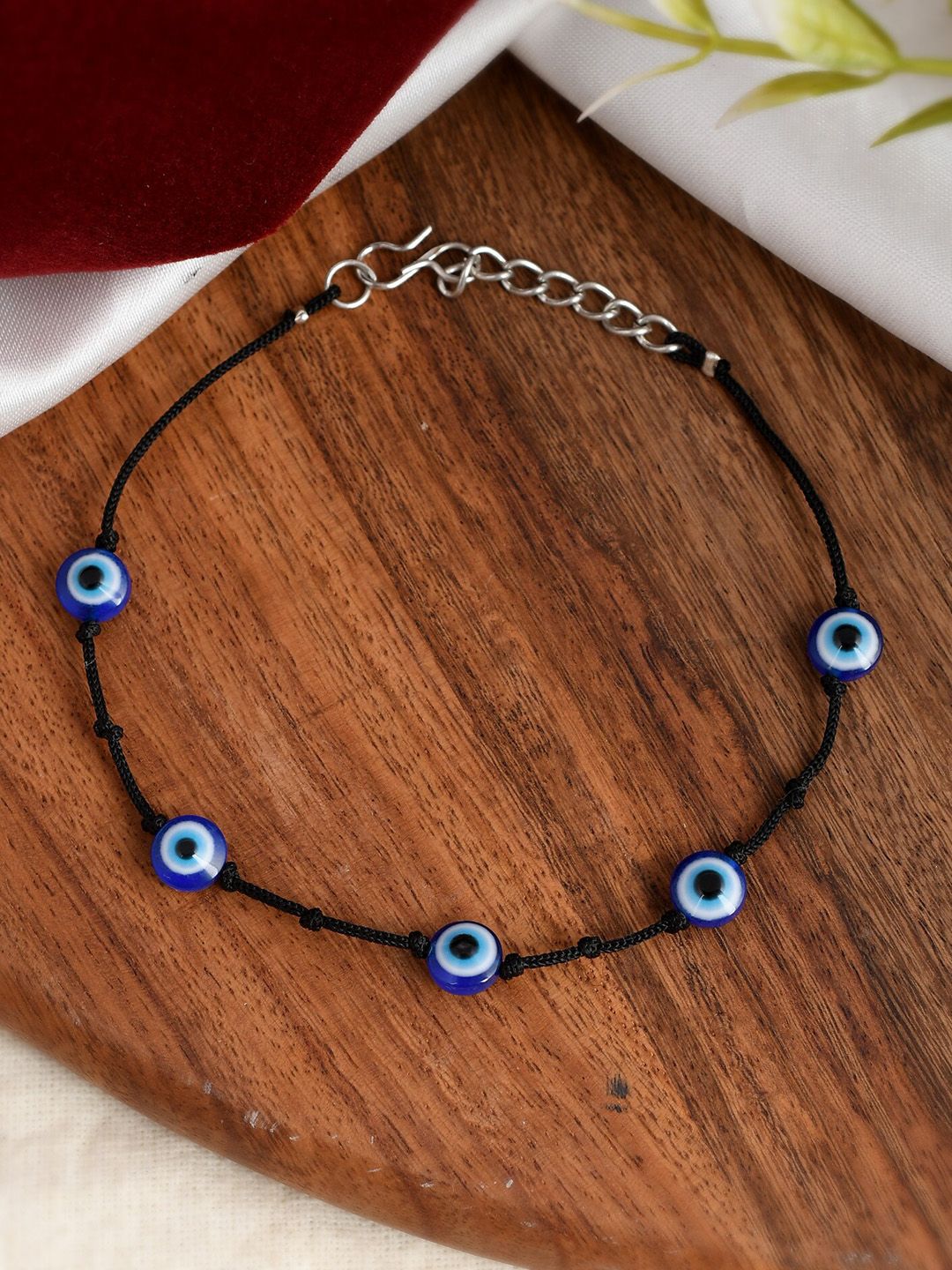 Shoshaa Blue & Black Evil Eye Stone Anklet
