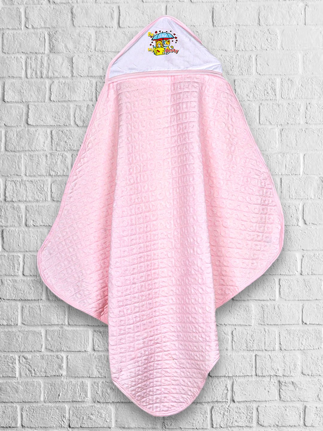 Moms Home Hooded Self Design Organic Cotton 300GSM Super Soft Baby Thin Bath Towel-30x30In