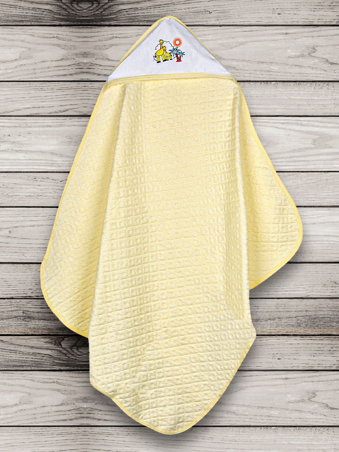 Moms Home Hooded Self Design Organic Cotton 300GSM Super Soft Baby Thin Bath Towel-30x30In