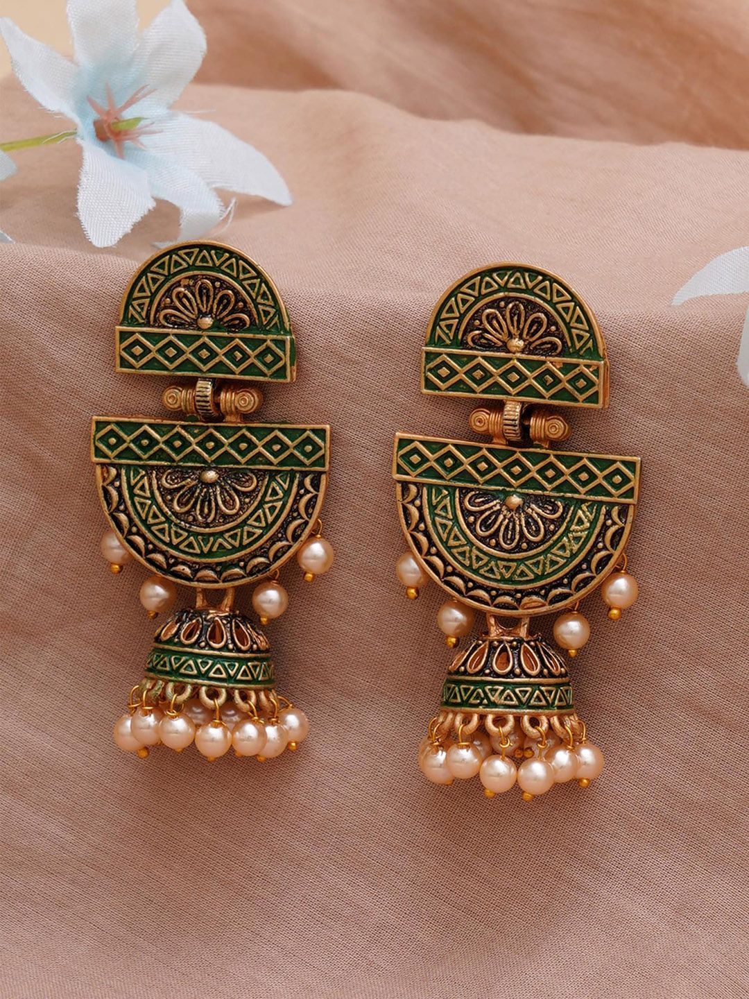 Buy KARATCART Green & Gold Plated Jhumkas Dangler Earrings -  - Accessories for Women