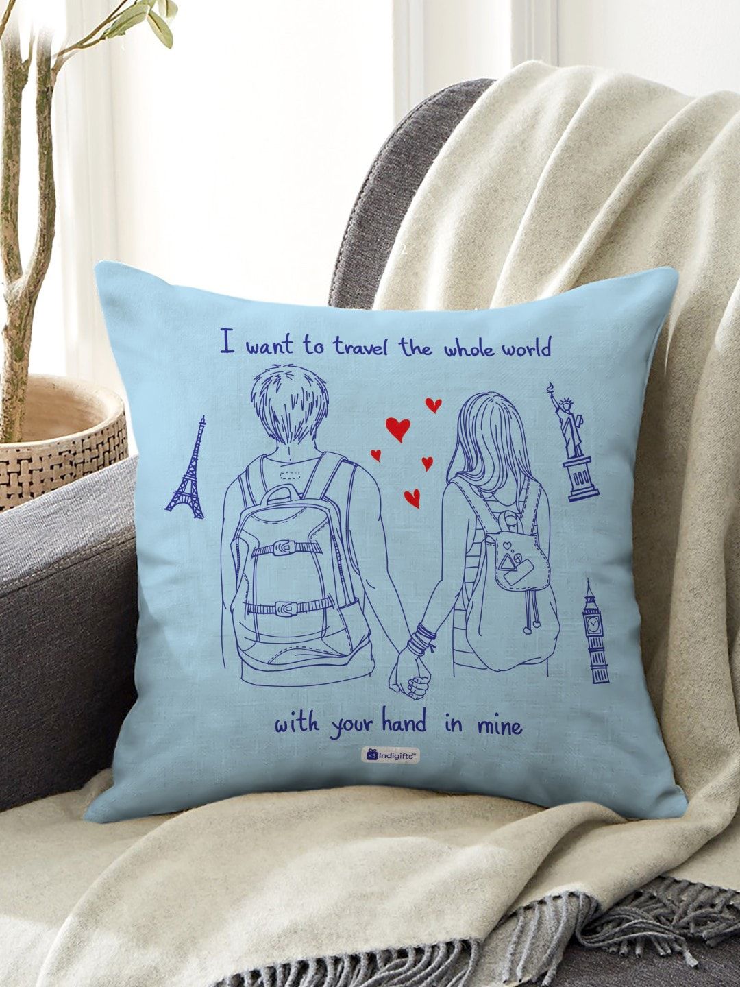 Indigifts Blue Printed Square Cushion Cover