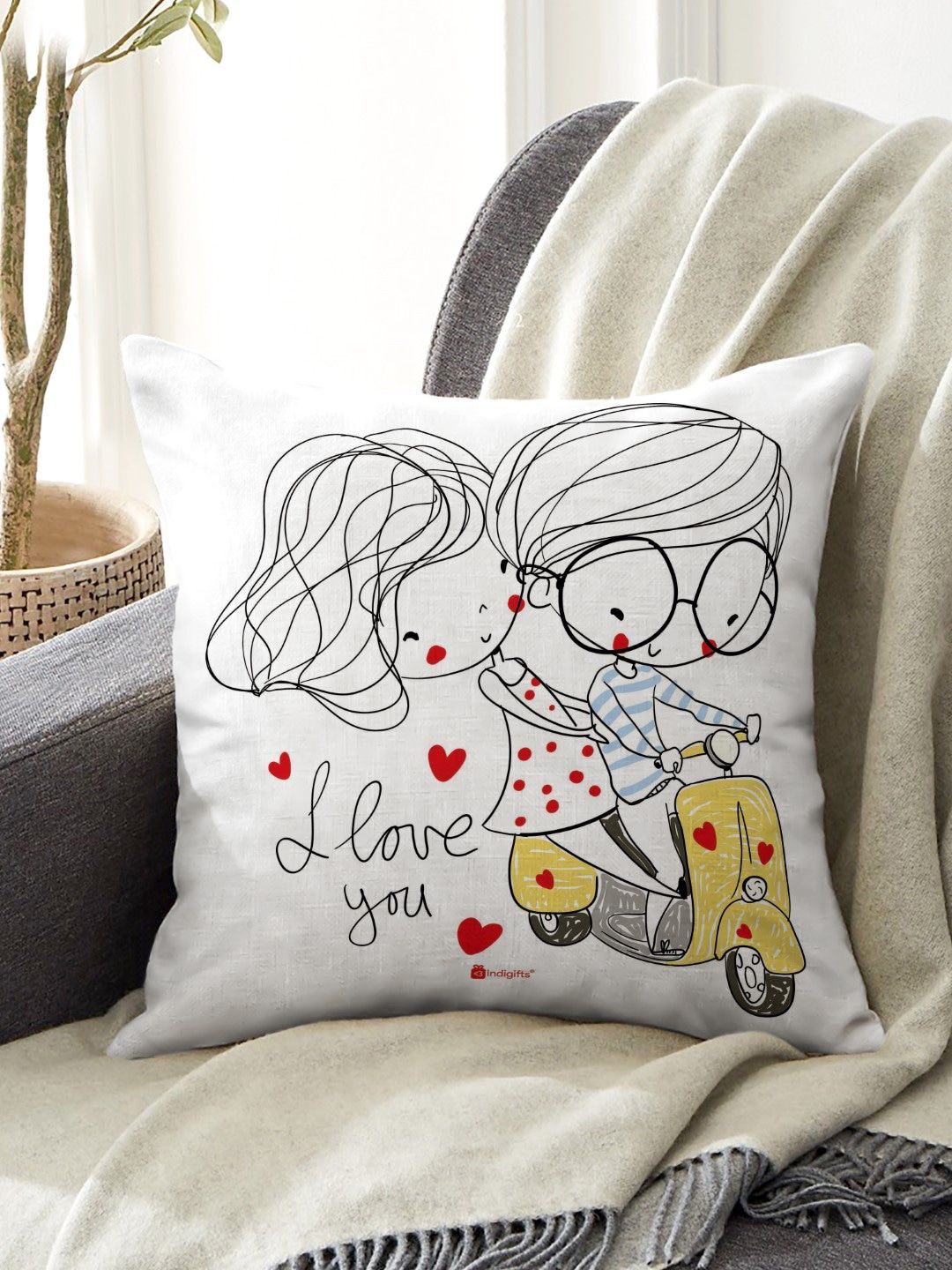 Indigifts White Printed Square Love Quote Printed Cushion