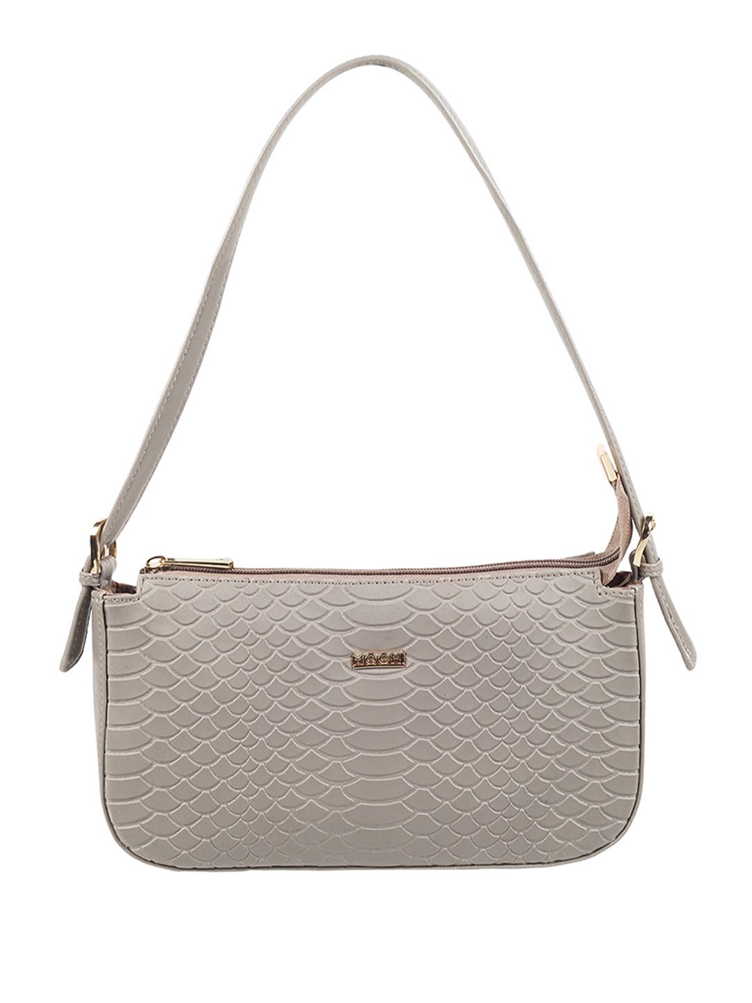 Mochi Women Grey Textured Structured Shoulder Handbag