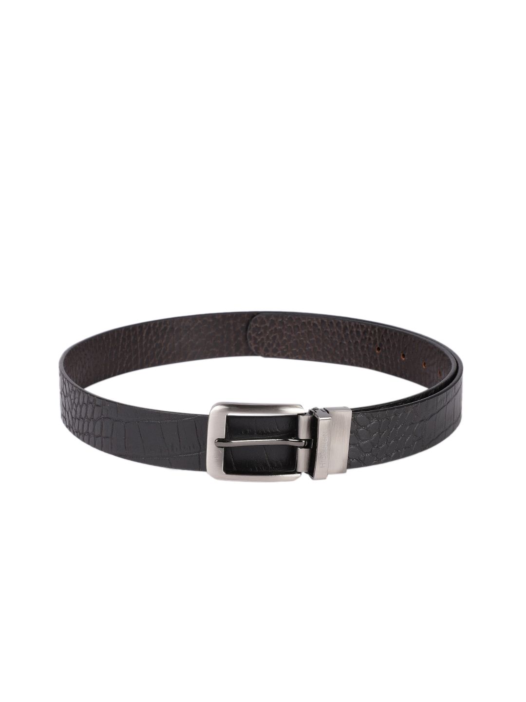Hidesign Men Black & Brown Textured Reversible Leather Belt