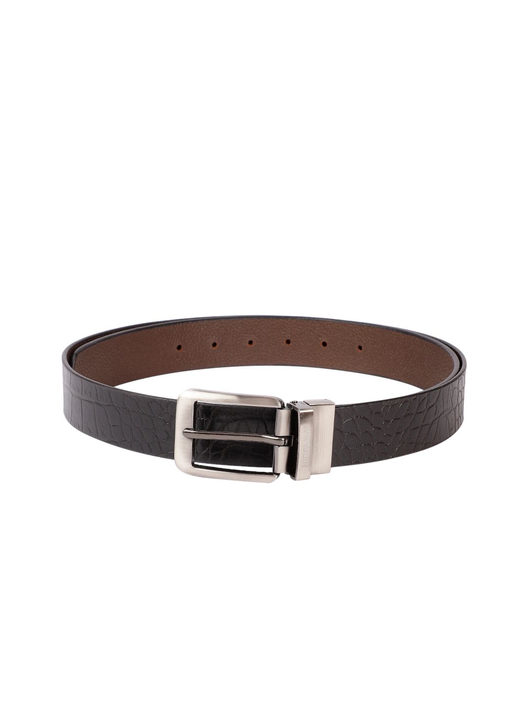 Hidesign Men Black & Brown Textured Reversible Leather Belt