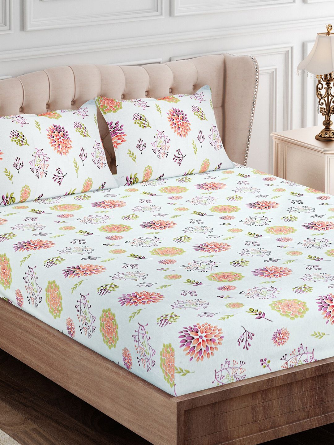 Buy SEJ By Nisha Gupta Pink Floral Cotton 144 TC Queen Bedsheet With 2 Pillow Covers 220 X 240 Cm -  - Home for Unisex
