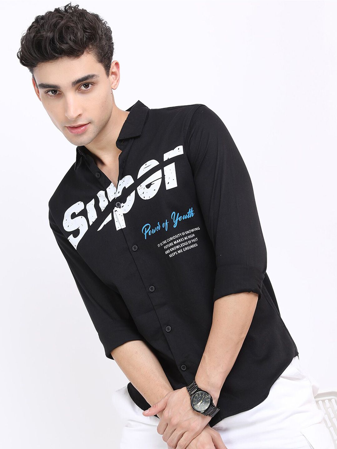 HIGHLANDER Men Black Slim Fit Printed Casual Shirt