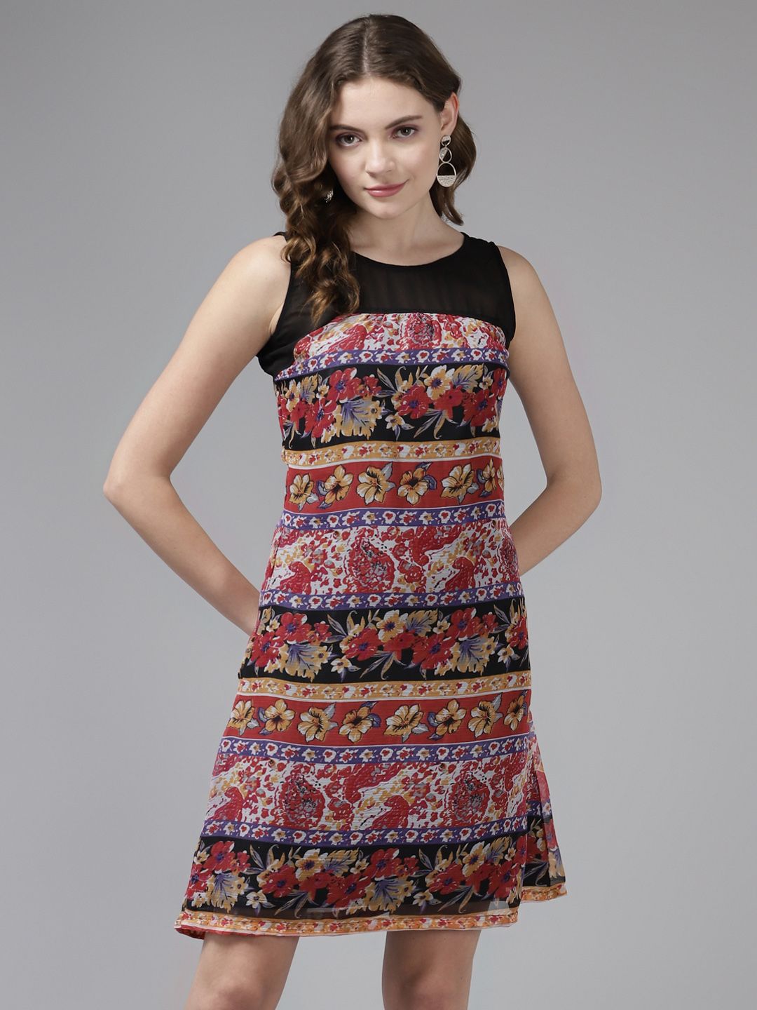 Aarika Multicoloured Floral Georgette A-Line Dress