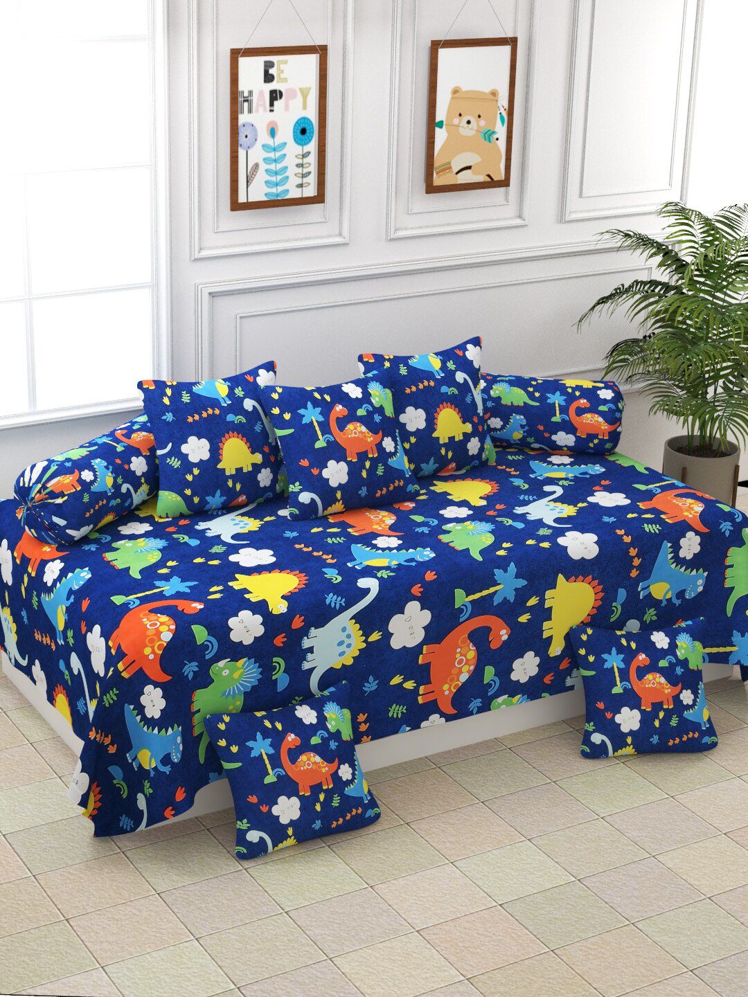 MORADO Set Of 8 Blue Printed Diwan Set