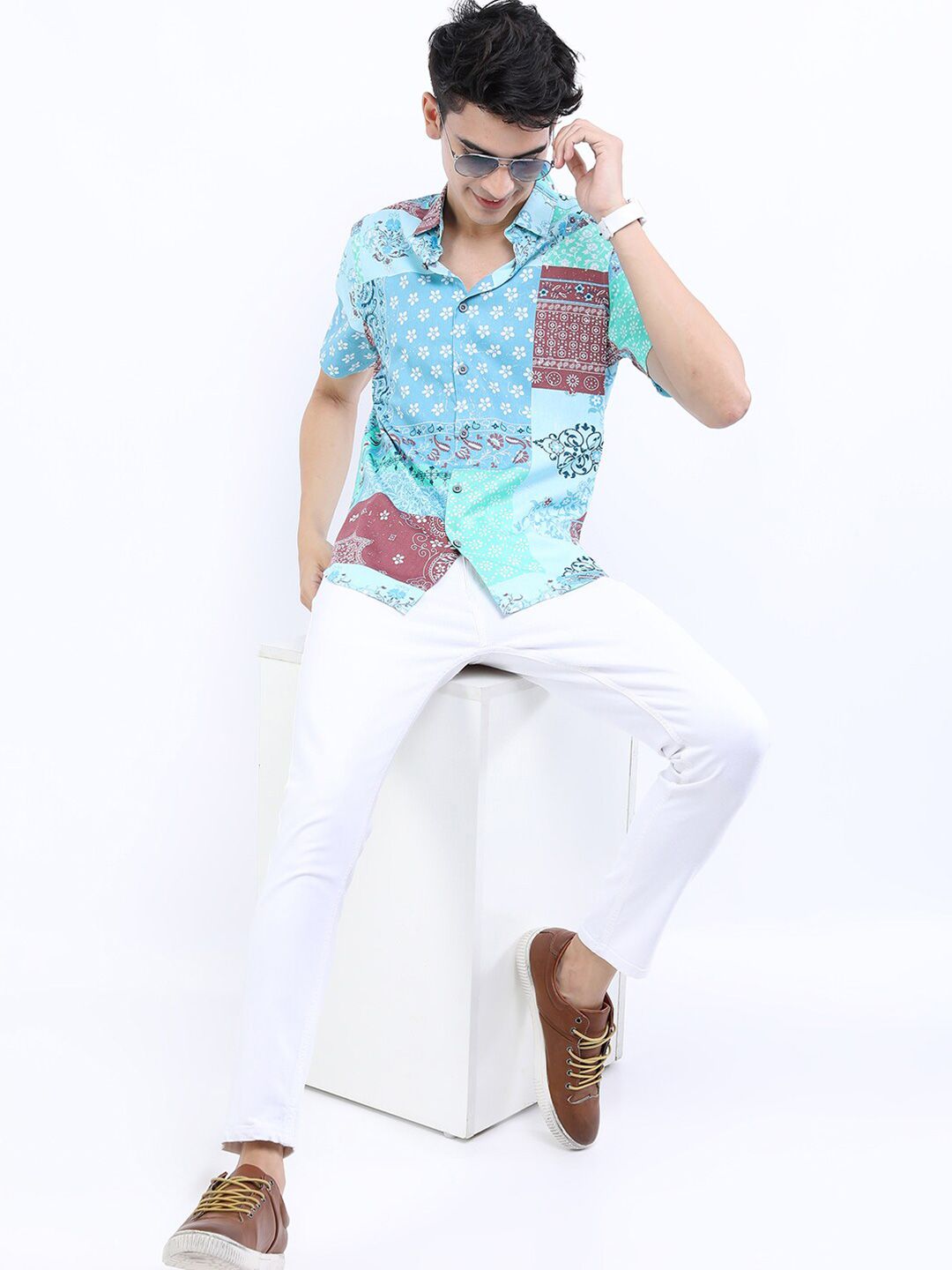 HIGHLANDER Men Sea Green Slim Fit Floral Printed Casual Shirt