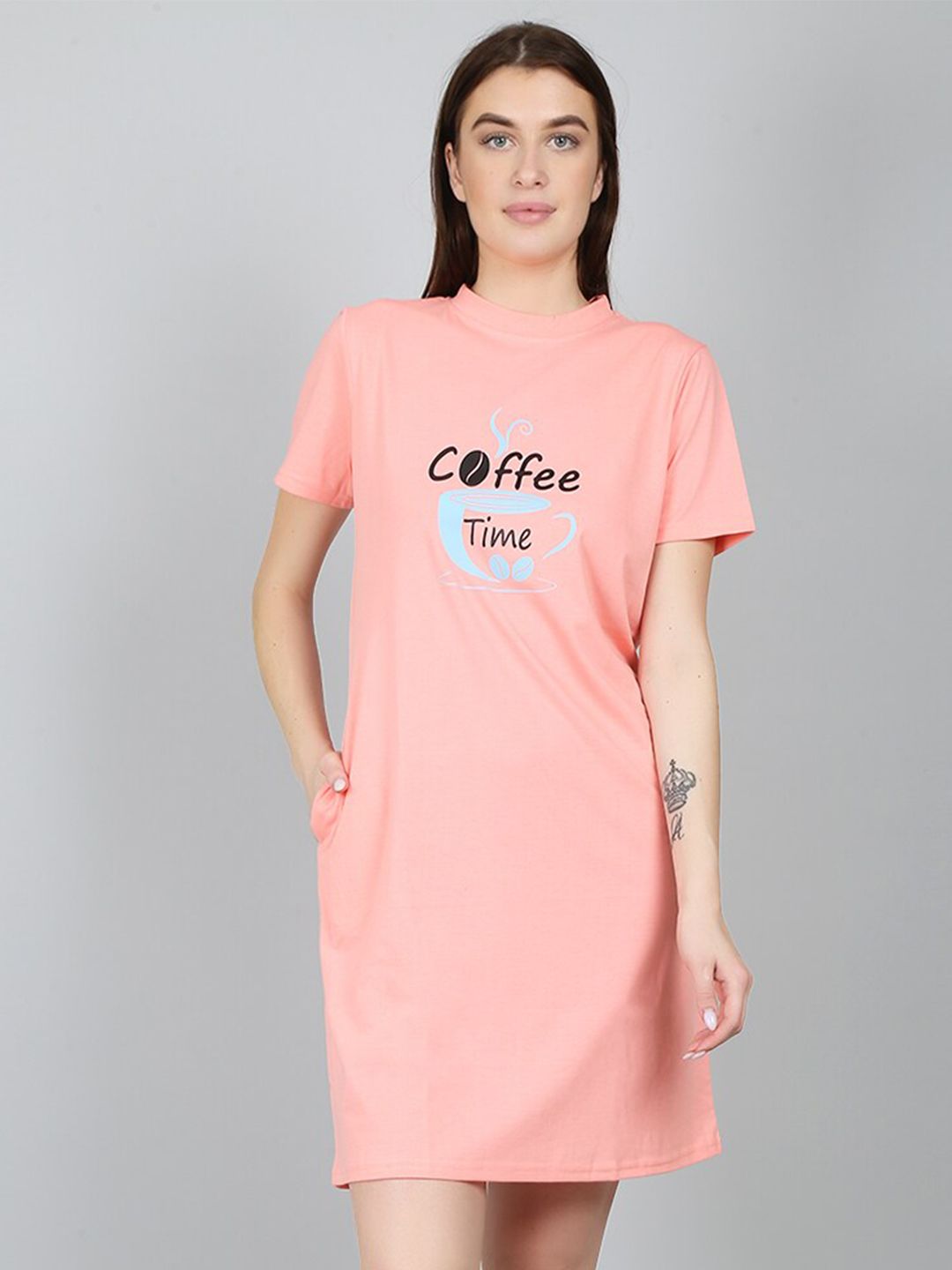 N-Gal Women Peach-Coloured Printed Nightdress