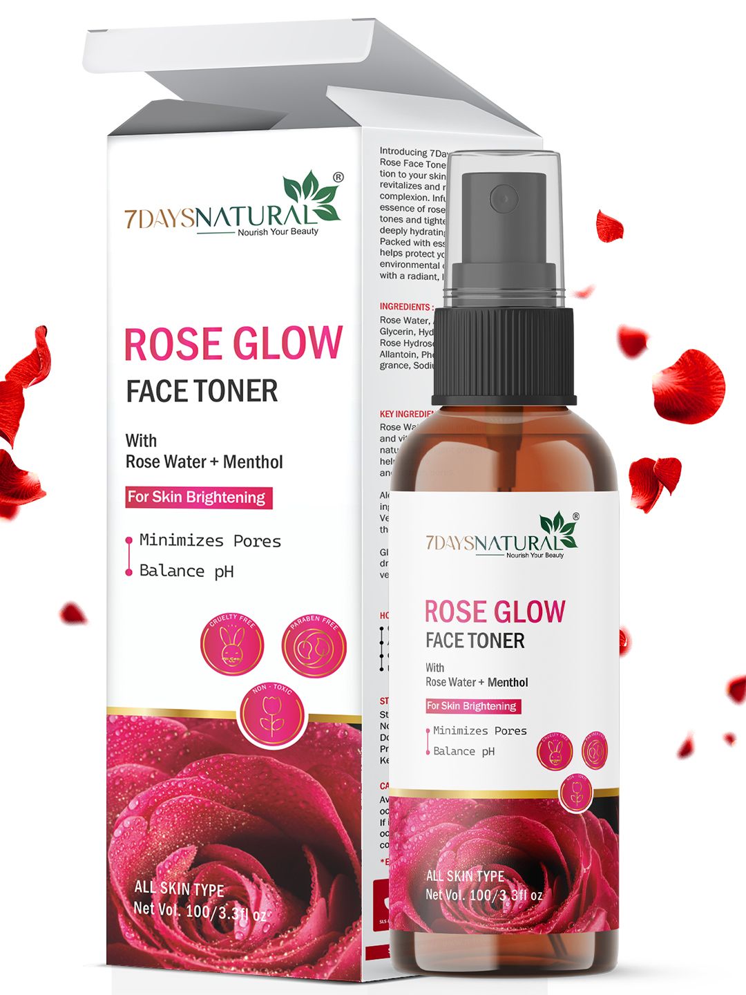 7DAYSNATURAL Face Toner With Rose Water & Witch Hazel For Pore Tightening - 100Ml