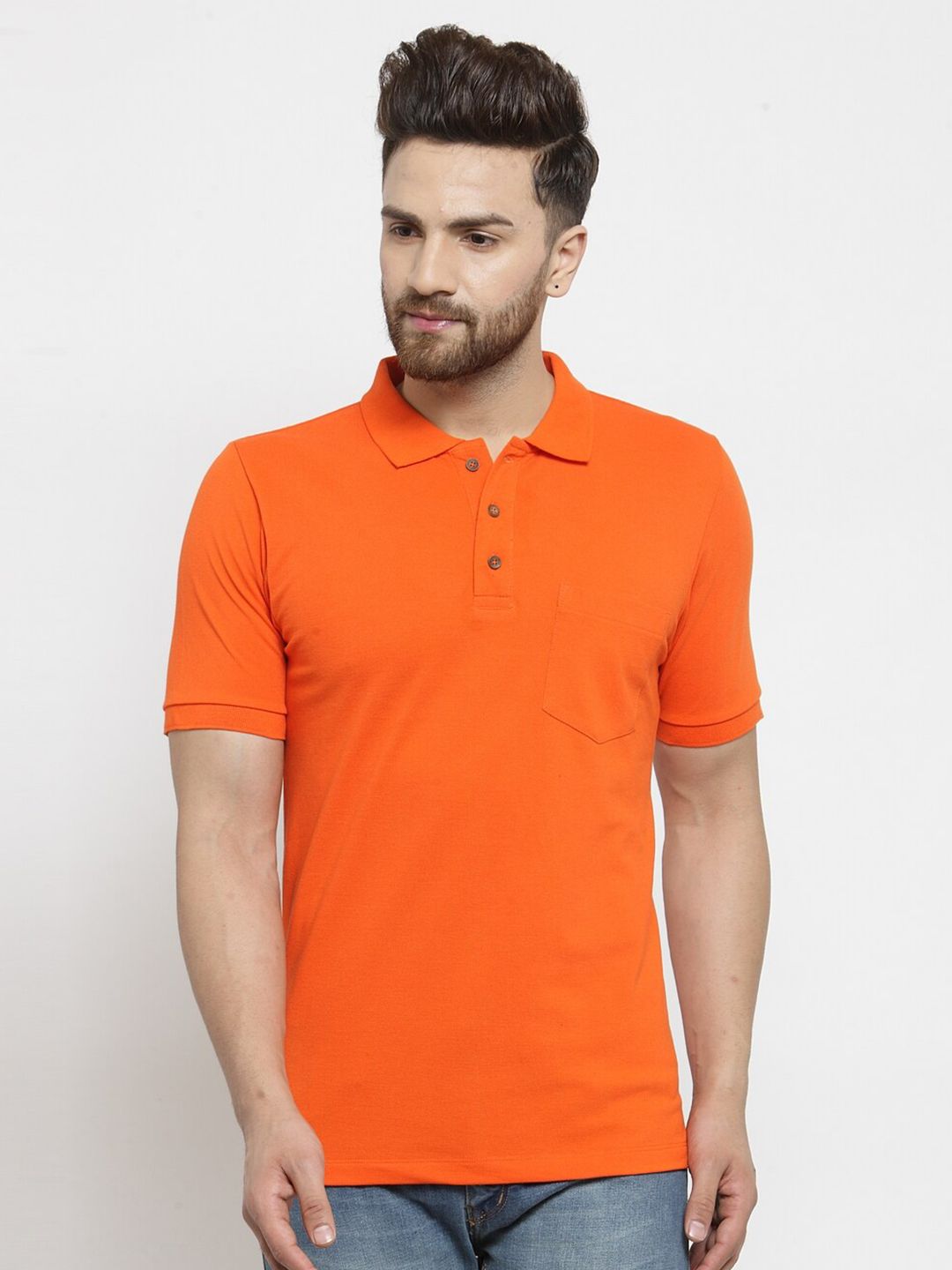Kalt Men Orange Polo Collar T-shirt
