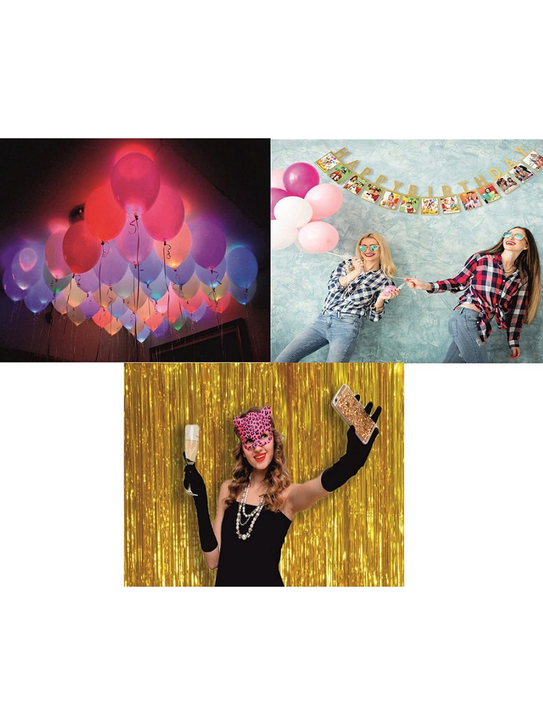 CHOCOZONE Set Of 15 LED Balloons & Curtains & Photo Banner Birthday Decorations