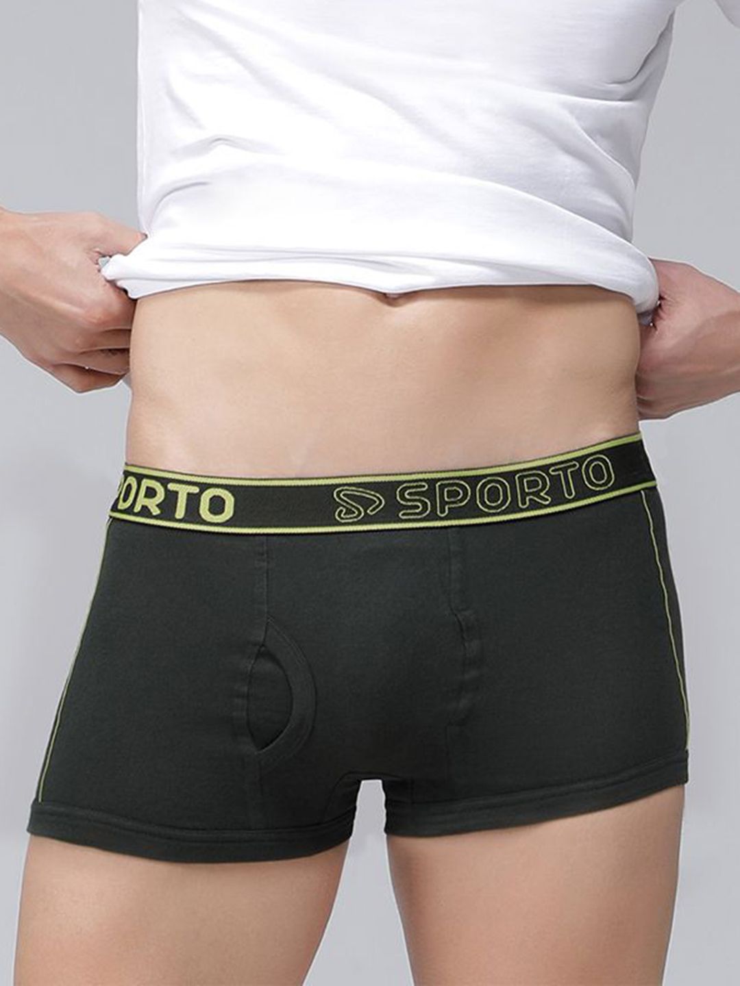 SPORTO Men's Solid Cotton Long Trunks