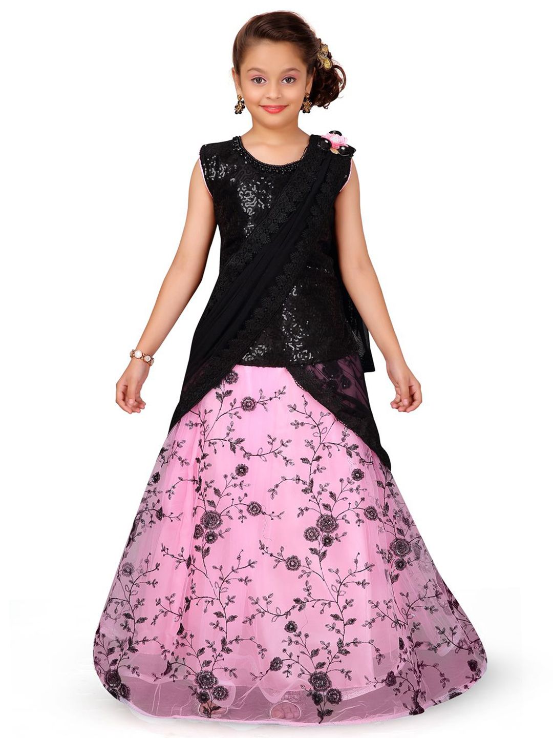 BAESD Girls Embellished Ready to Wear Lehenga & Blouse With Dupatta