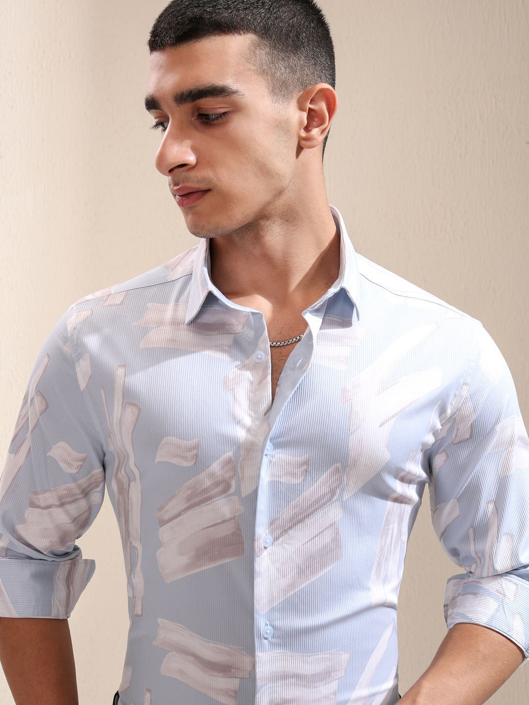 HIGHLANDER Men Dobby Textured Printed Day Occasion Slim Fit Shirt