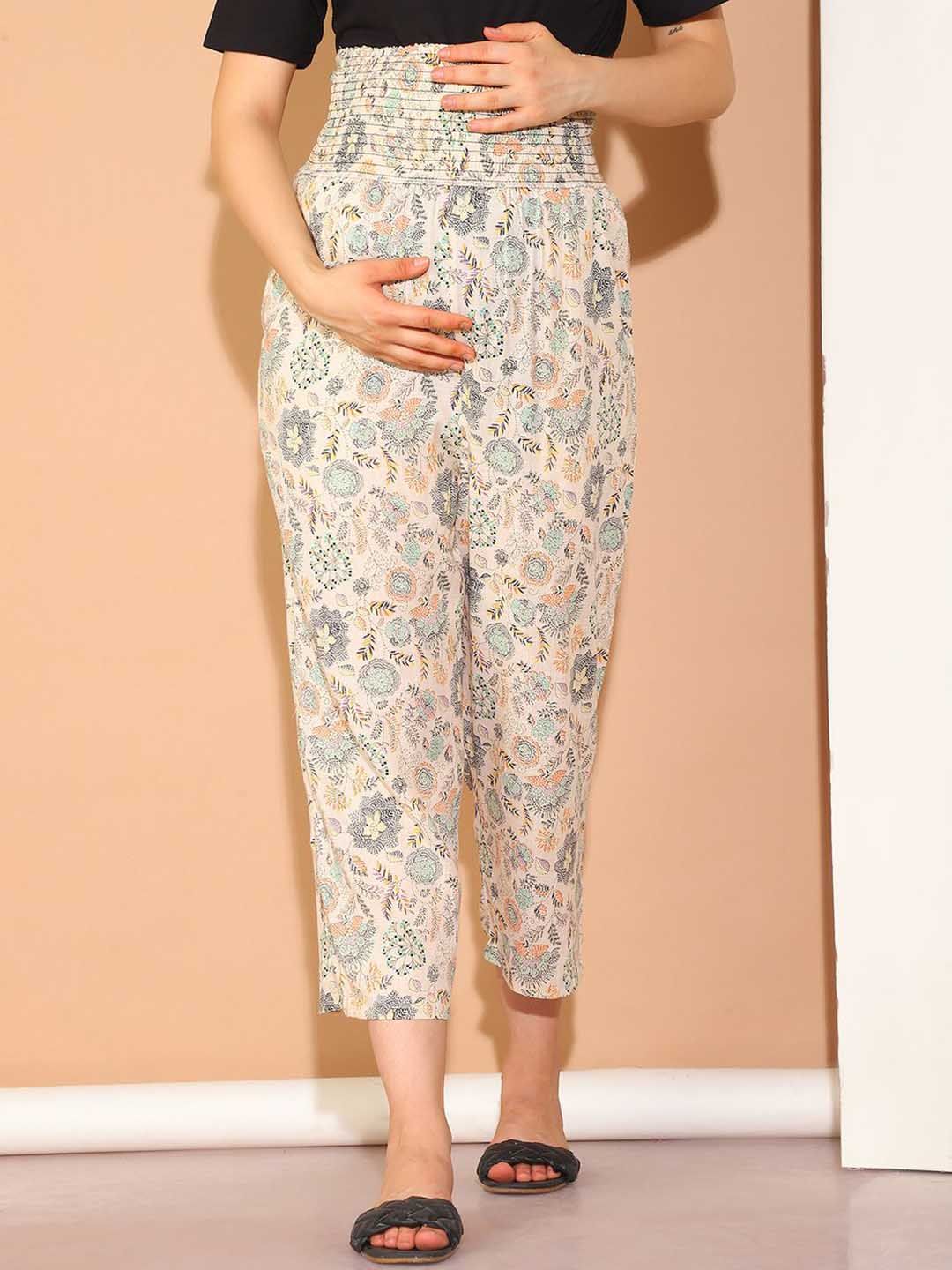 Moms Maternity Women Floral Printed Cotton Maternity Joggers