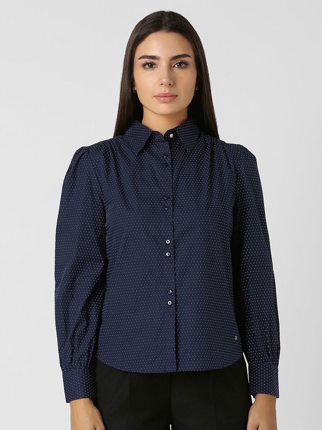 Van Heusen Woman Women Classic Spread Collar Micro Ditsy Printed Cotton Formal Shirt